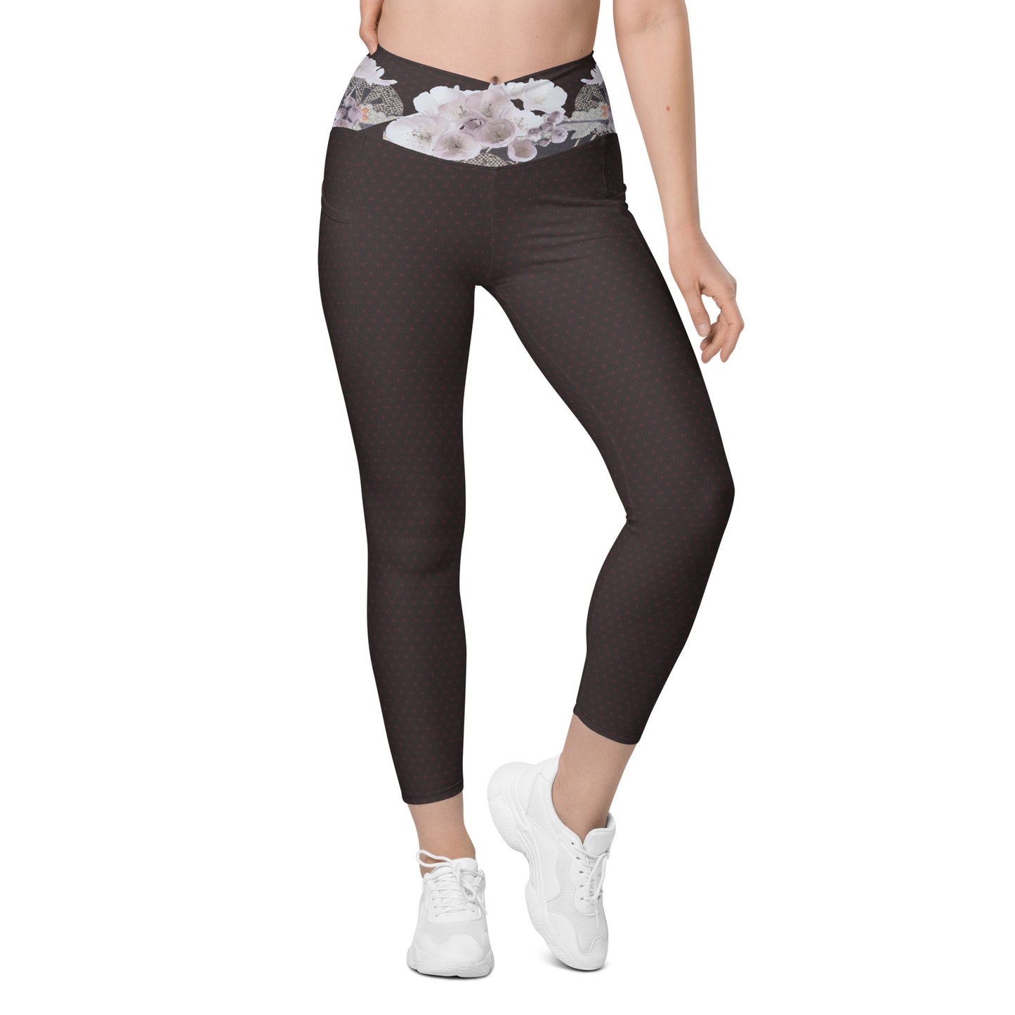 Matsukawa Asanoha Leggings cruzados de flor de cerezo con bolsillos