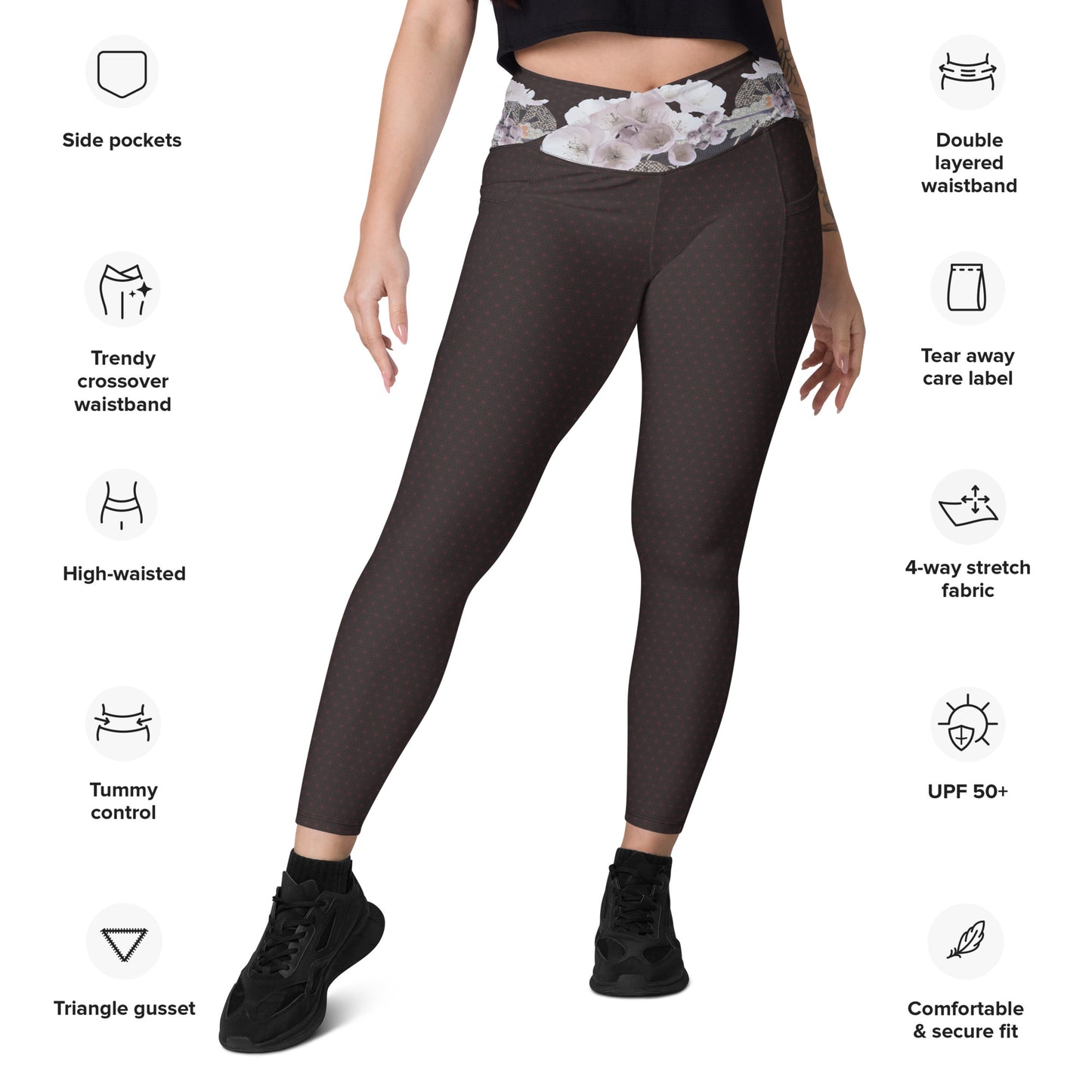 Matsukawa Asanoha Leggings cruzados de flor de cerezo con bolsillos