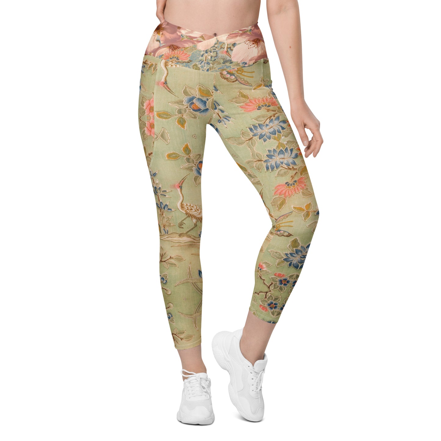Leggings incrociati verde ciliegio con tasche