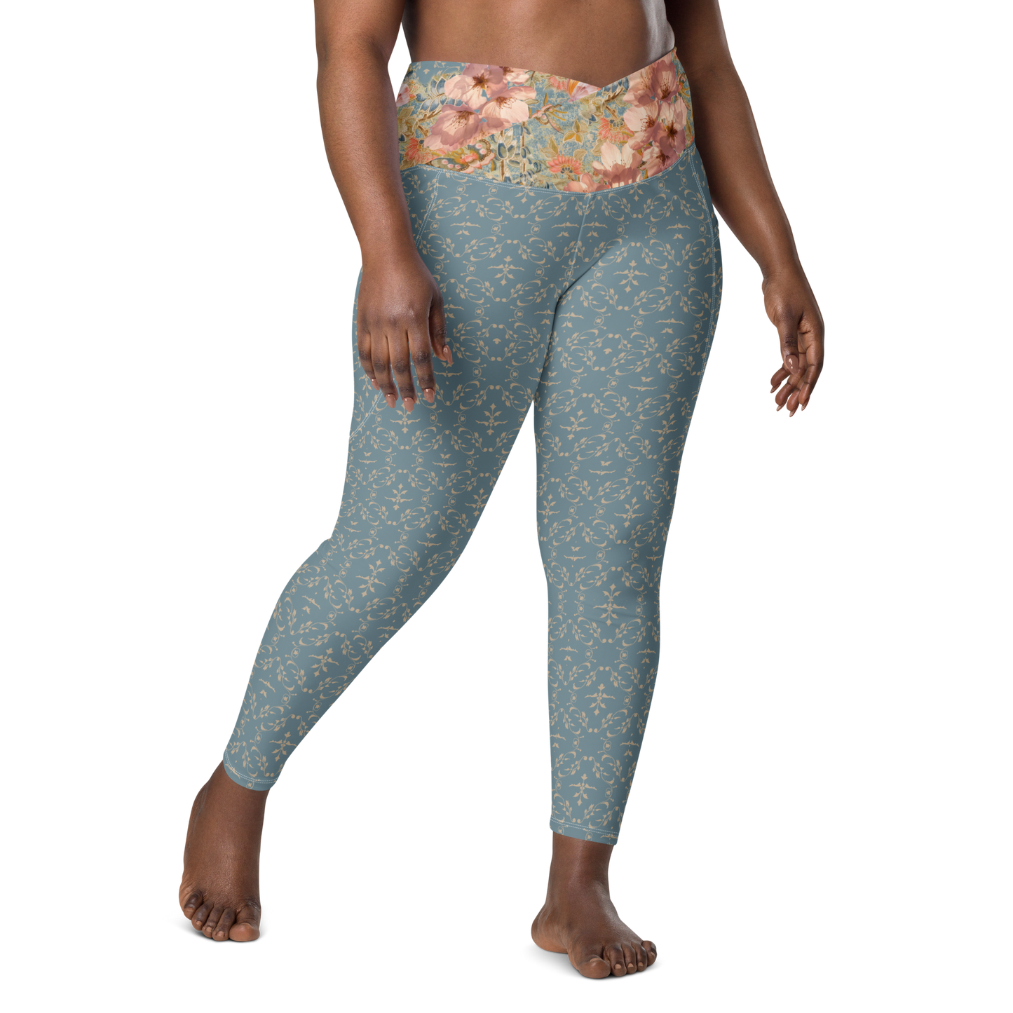 Leggings cruzados con bolsillos Cherry Blossom Blue talla grande