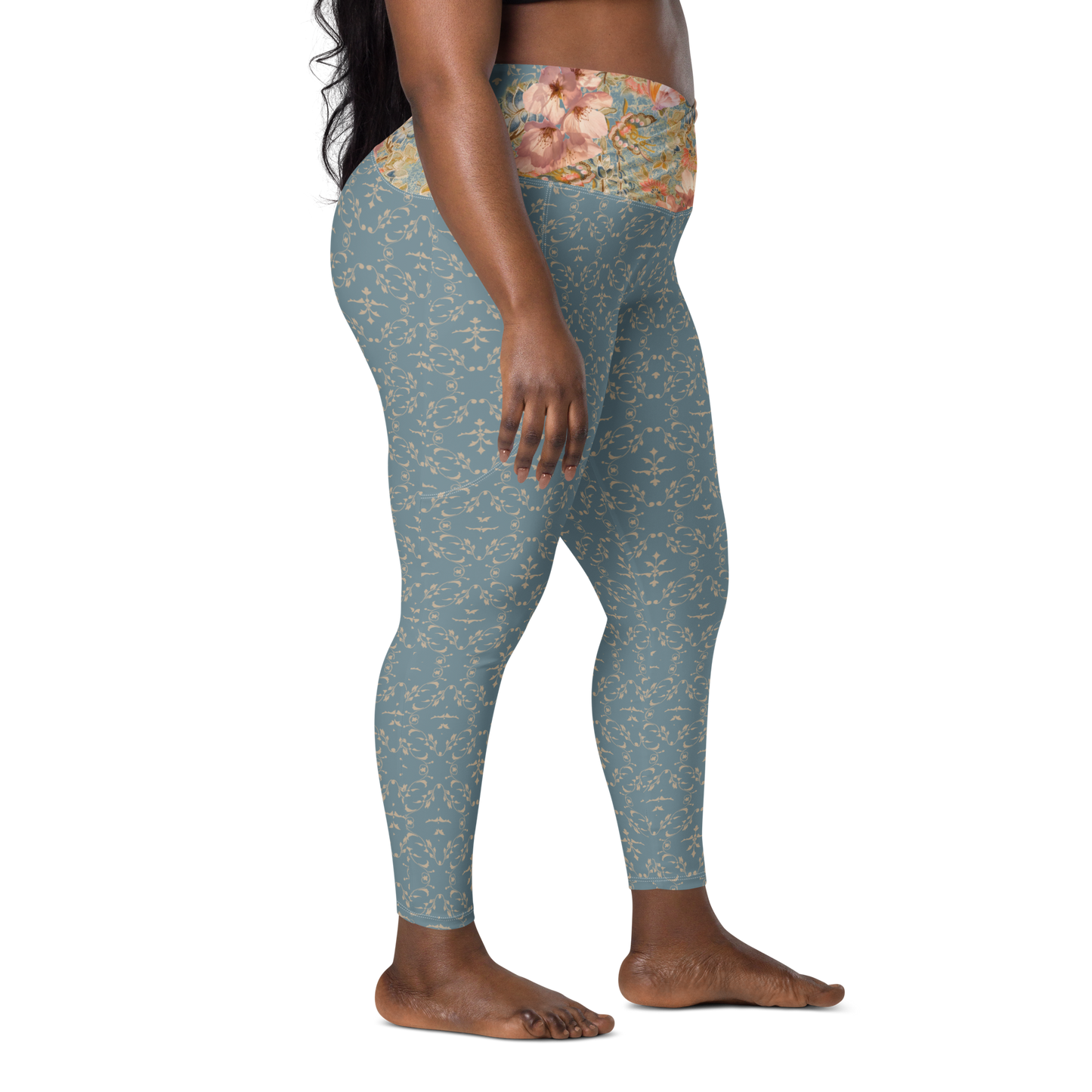 Leggings cruzados con bolsillos Cherry Blossom Blue talla grande
