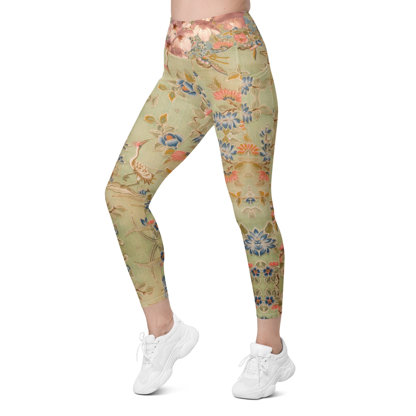 Legging vert fleur de cerisier avec poches