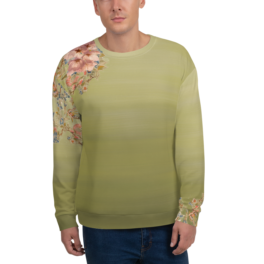 Felpa unisex verde fiori di ciliegio