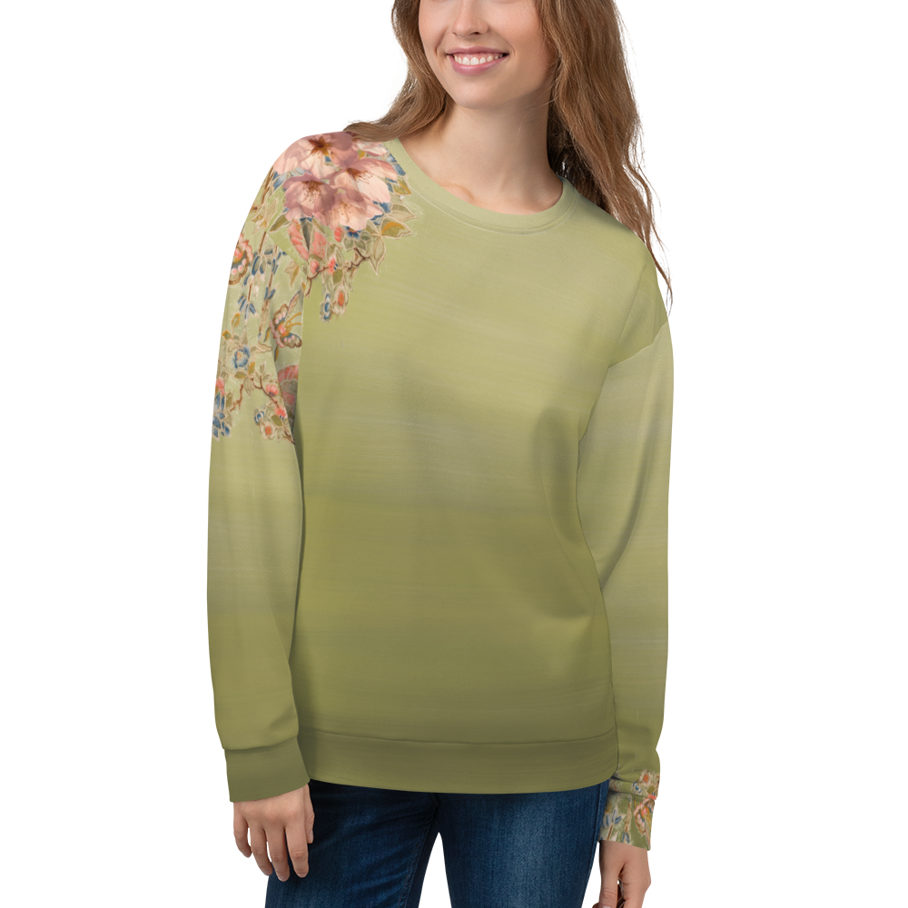 Felpa unisex verde fiori di ciliegio