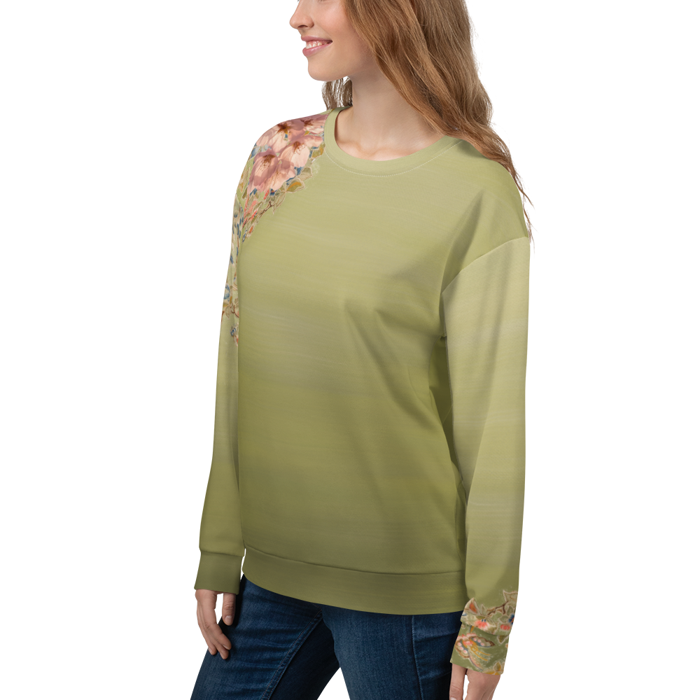 Felpa unisex verde fiori di ciliegio