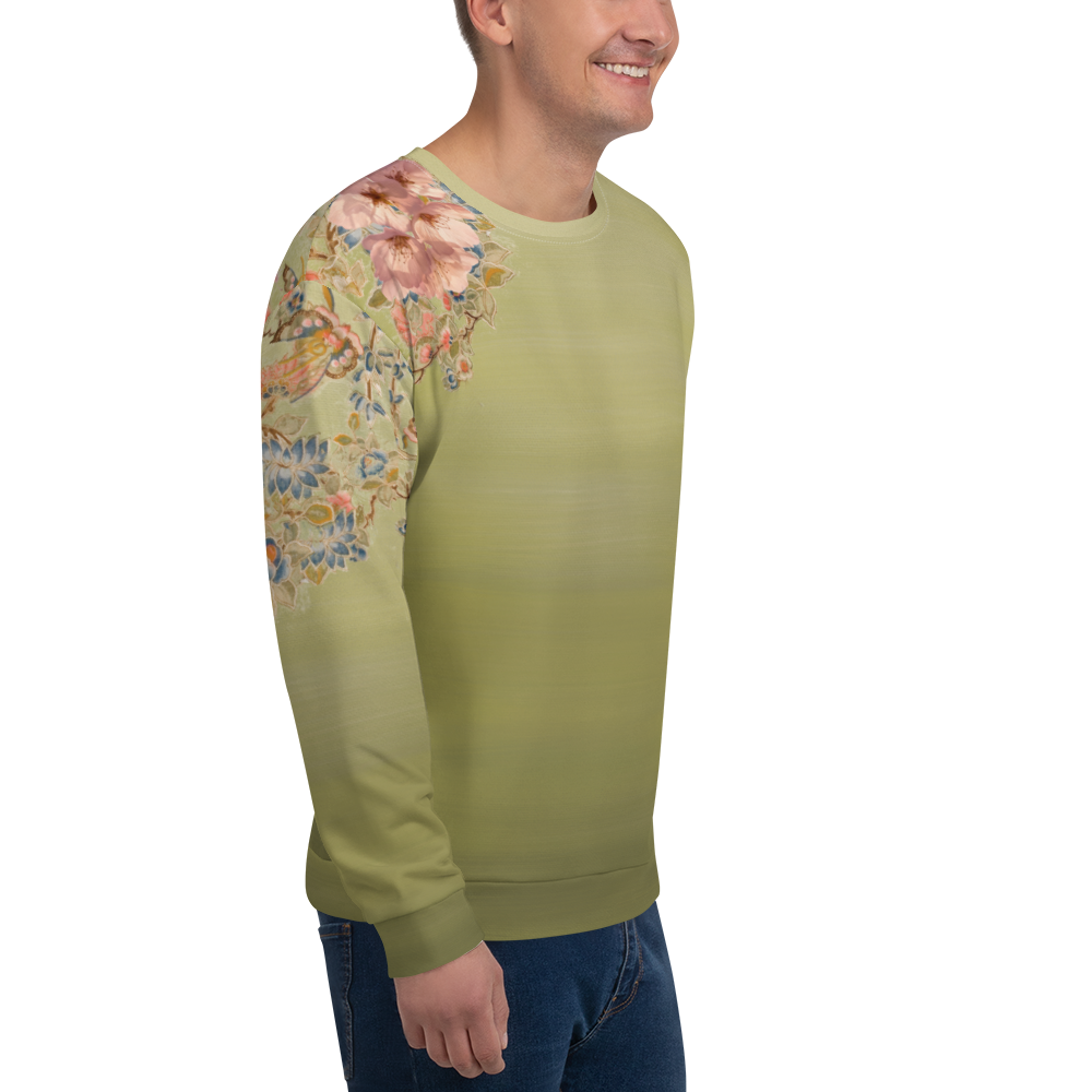 Felpa unisex verde fiori di ciliegio