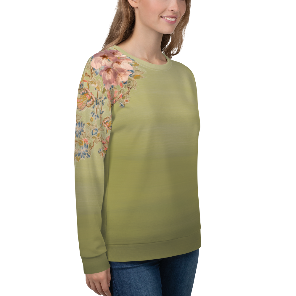 Felpa unisex verde fiori di ciliegio