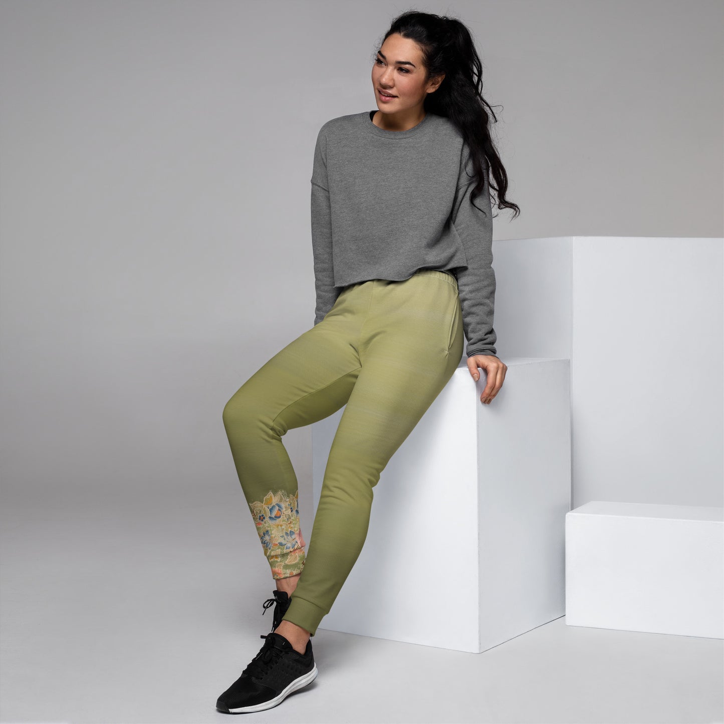 Joggers da donna verde fiori di ciliegio