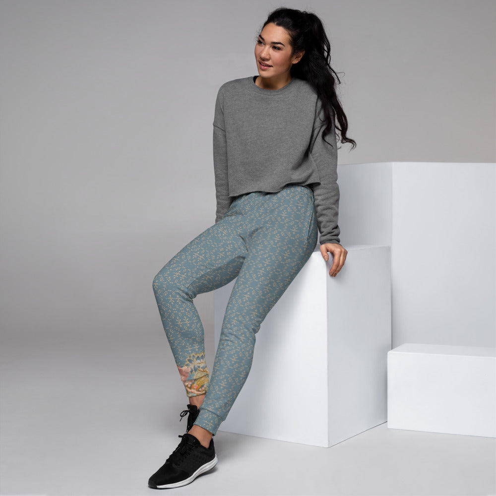 Pantaloni da jogging da donna blu fiori di ciliegio