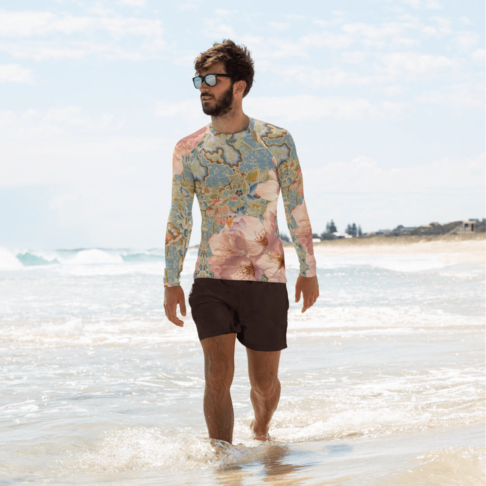 Japanese kimono Taisyou-kimono Cherry blossom UPF 50+ Raglan Sleeves Long-Sleeve Men's Rash Guard