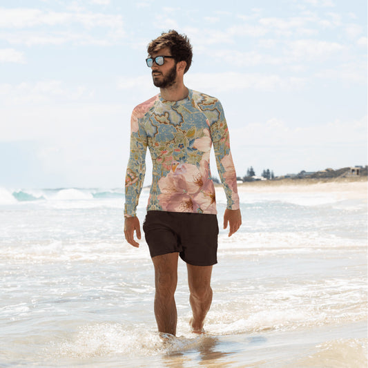 Japanese kimono Taisyou-kimono Cherry blossom UPF 50+ Raglan Sleeves Long-Sleeve Men's Rash Guard