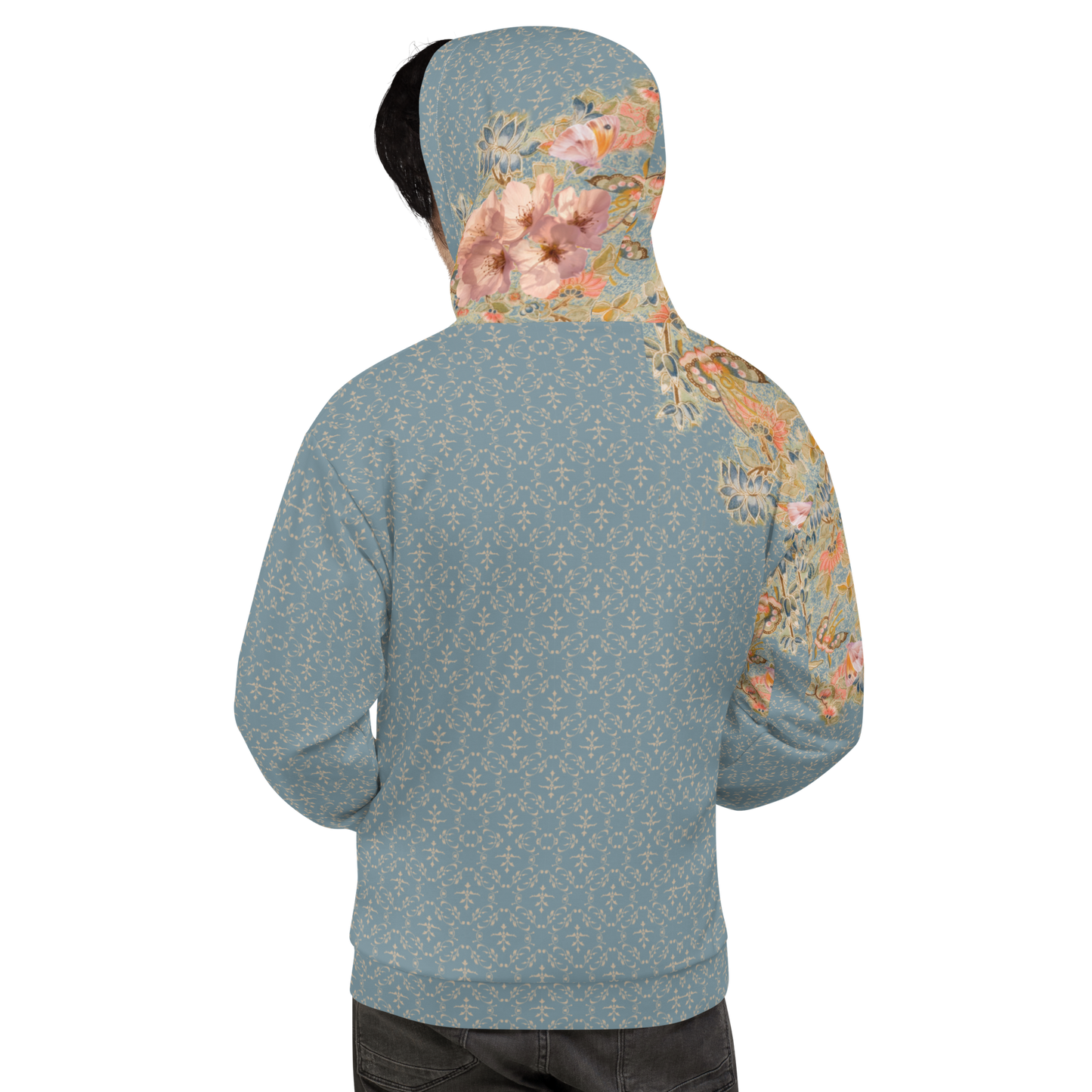 Sudadera con capucha unisex azul flor de cerezo