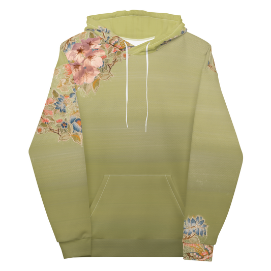 Sweat à capuche unisexe vert fleur de cerisier