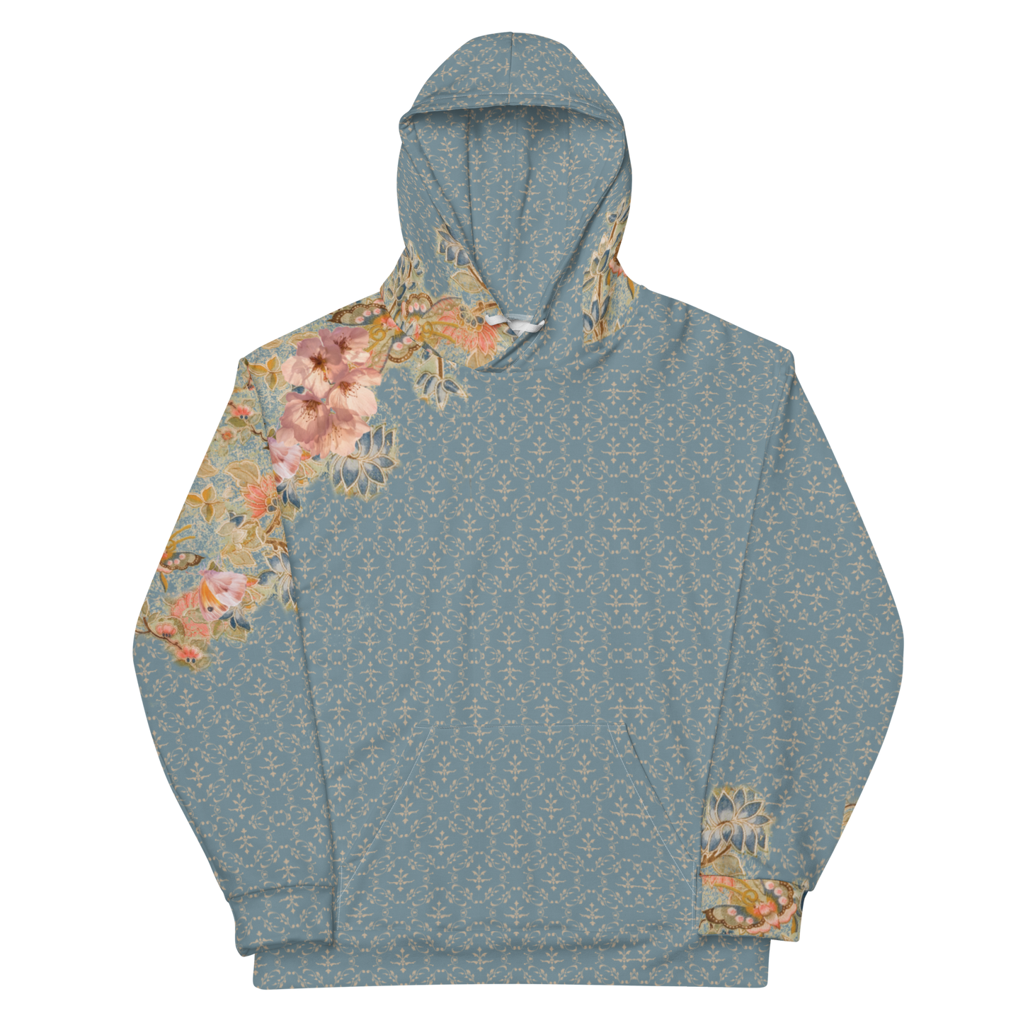 Sudadera con capucha unisex azul flor de cerezo