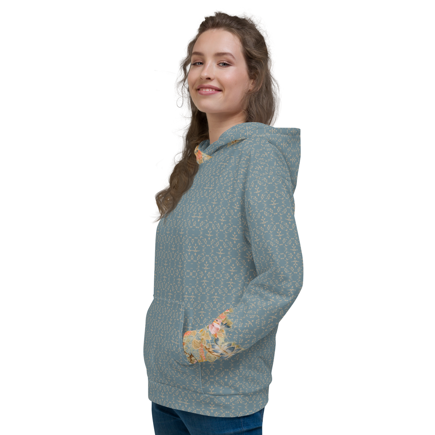 Sudadera con capucha unisex azul flor de cerezo