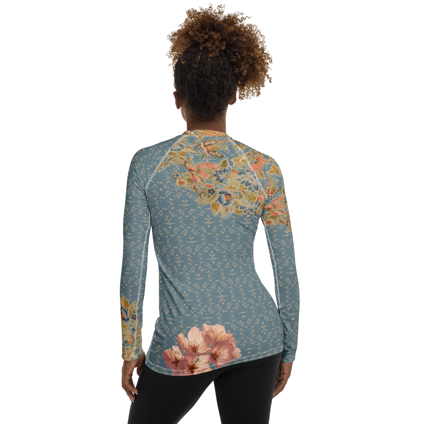 Rash Guard da donna blu fiori di ciliegio