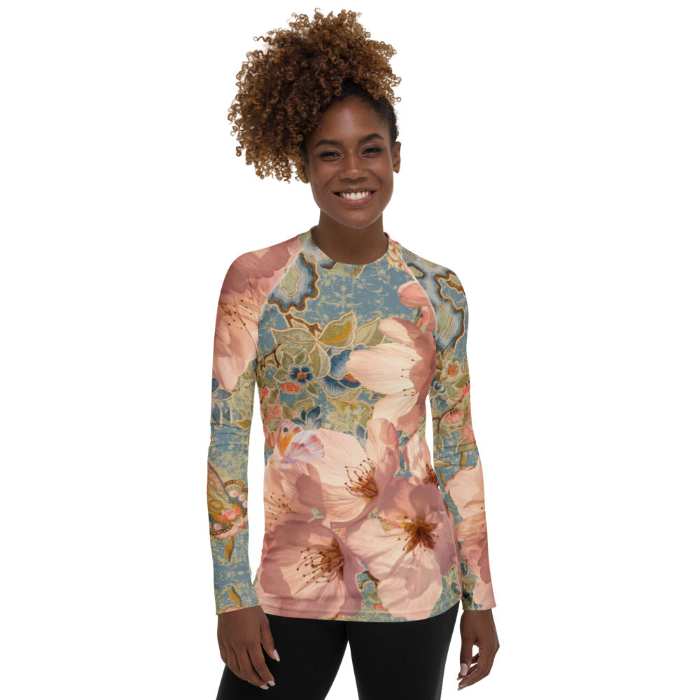 Japanese kimono Taisyou-kimono Cherry blossom UPF 50+ Raglan Sleeves Long-Sleeve Women's Rash Guard