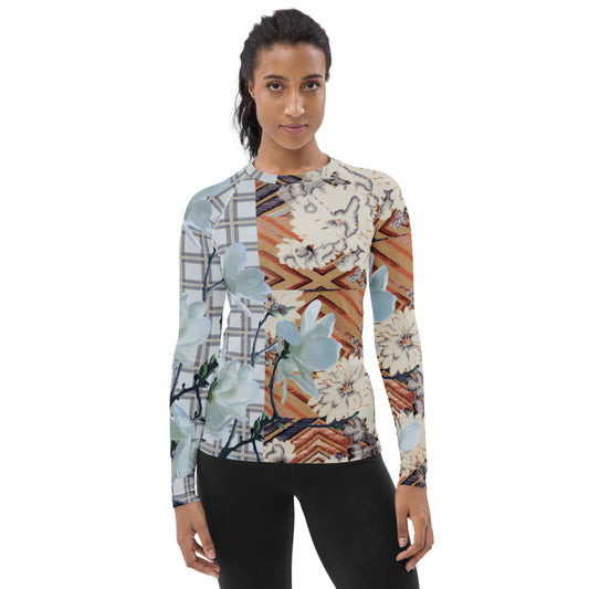 Japanese kimono Taisyou-kimono Magnolia UPF 50+ Raglan sleeves Long-sleeve  Women's Rash Guard